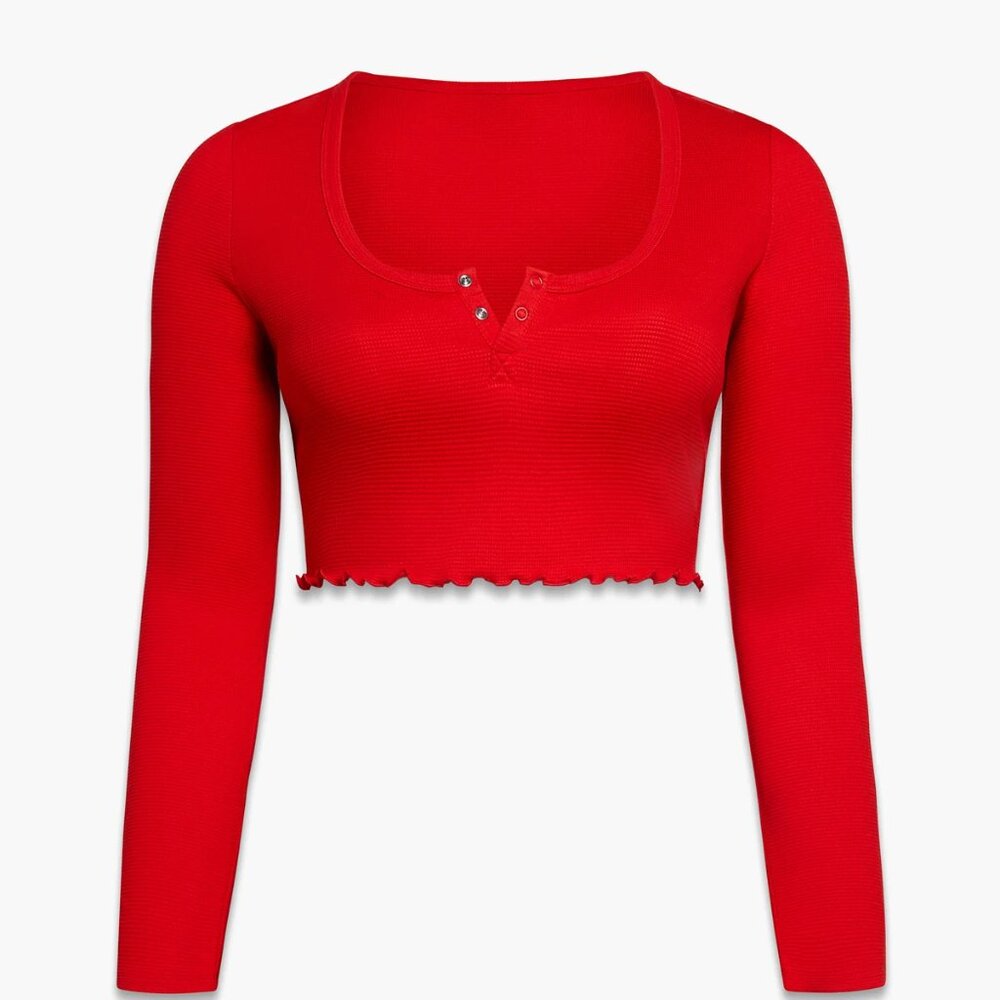 Goji Berry Red Midnight Cruise Long-Sleeve Crop Top